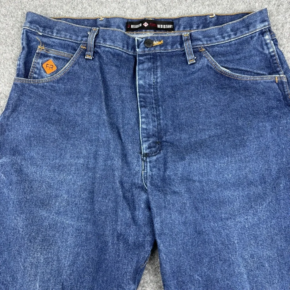 Wrangler FR Jeans Mens 38x32 Relaxed Flame Resistant 31MWZ Dark Wash Blue Denim